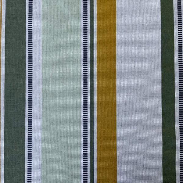 Funny Stripe Extra Wide Oilcloth in Green/Mustard